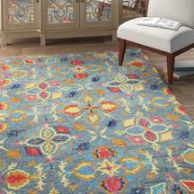 Gosford Floral Handmade Tufted Wool Area Rug in Slate Blue